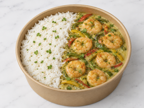 Crevettes au curry vert
